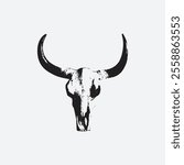 Skull of a longhorn cow with a halftone stipple effect, for grunge punk collage design.  illustration in grainy photocopy texture