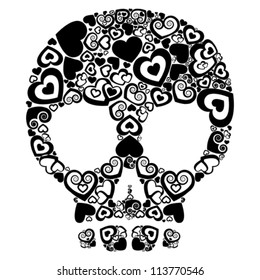 skull of love. Skull with black hearts. vector drawing