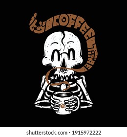 Skull love coffee graphic illustration vector art t-shirt design