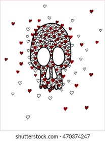 Skull and love doodle vector art