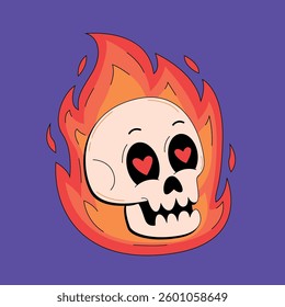 Skull with love eyes in fire	