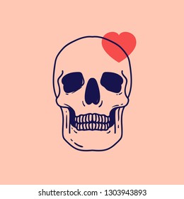 skull of love hand drawing. illustration of dead love