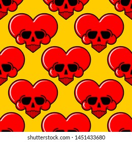 Skull love heart pattern seamless. Deadly amur background. Vector texture