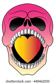 Skull love heart vector.