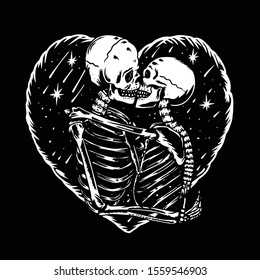 skull love kiss illustration vector hand drawing