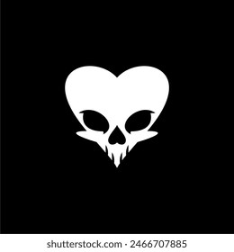 skull Love logo icon set design vector illustration, skull black white