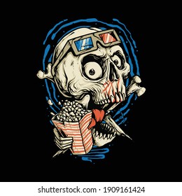 Skull love movie horror graphic illustration vector art t-shirt design