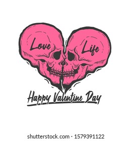 skull love symbol love is life illustration vector