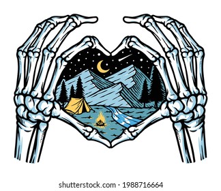 Skull loves mountains vector illustration