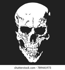 Skull with a lower jaw print, Hand drawn Detailed sketchy t-shirt design, dead head vintage tee graphics. vector