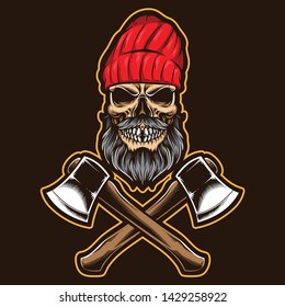 skull lumberjack with axe logo