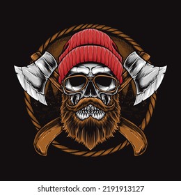 skull lumberjack with axe logo