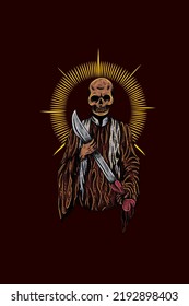Skull with machete vector illustration