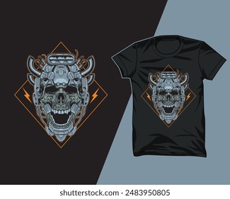 skull machine robot t shirt design