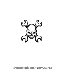Skull Machine Symbol Logo. Tattoo Design. Vector Illustration.