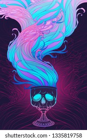 Skull made goblet with wavy vapor flow. Concept art for tattoo, tarot cards or occultism related project. EPS10 vector illustration