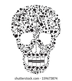 Skull made from notes on a white background