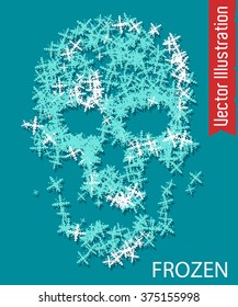 Skull made of snowflakes. Vector illustration. 