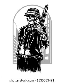 skull mafia with weapon gun vector