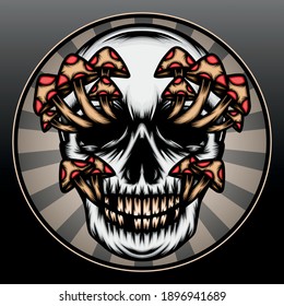 Skull with magic mushroom. Premium vector