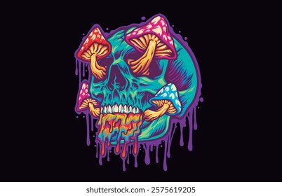 Skull  Magic Mushroom psychedelic Background