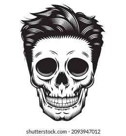 Cara Skull Man con peinados vintage Substracción de la ilustración de la línea vectorial.