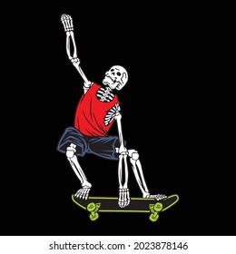 skull man in red playing skateboard