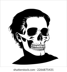 Skull with Man's Face and Mustache: Symbol of Mortality and Masculinity 
