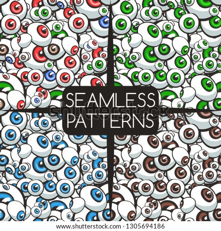 Skull and many eyes. Seamless patterns