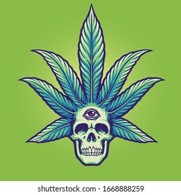 skull marijuana head illustration design
