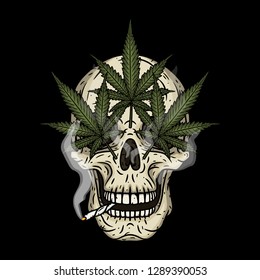 Skull. Skull with marijuana leafs
