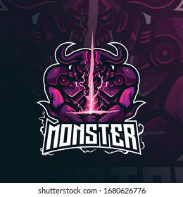 el diseño del logo de la mascota del cráneo vectorial con un moderno estilo de ilustración para la impresión de insignias, emblemas y camisetas. ilustración del monstruo del cráneo para el equipo deportivo.