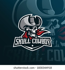skull mascot logo design vector with modern illustration concept style for badge, emblem and tshirt printing. skull cowboy illustration for sport team.