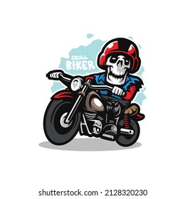 Círculo de diseño de logotipo de mascota de calavera con estilo conceptual para impresión de insignias, emblemas y camisetas. Ilustración de los ciclistas de cráneo.