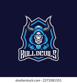 Skull mascot logo design vector with modern illustration concept style for badge, emblem and t shirt printing. Skull devils illustration for sport and esport team.