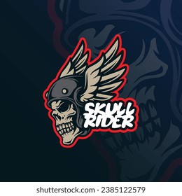 Skull Mascot Logo Design Vektor mit modernen Illustrationskonzepten für den Druck von Abzeichen, Emblem und T-Shirt. Skull Head Reiter Illustration.