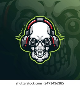 Skull mascot logo design vector with modern illustration concept style for badge, emblem and t shirt printing. Skull gamer illustration for sport and esport team.