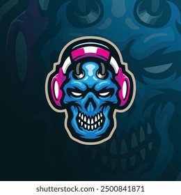 Skull mascot logo design vector with modern illustration concept style for badge, emblem and t shirt printing. Skull gamer illustration for sport and esport team.