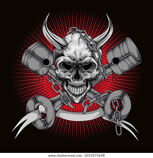 Skull with mascot logo wrench, perfect\
for design of t-shirts, stickers, merchandise,\
etc