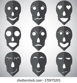 Skull mask emotion set vector
