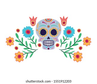 skull mask with floral decoration head icon vector illustration design