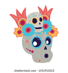 skull mask with floral decoration head icon vector illustration design