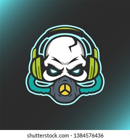 Skull Mask Logo Mascot Vector Illustration with Headphones