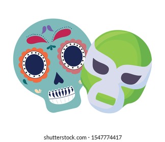 skull with mask mexican isolated icon vector illustration design