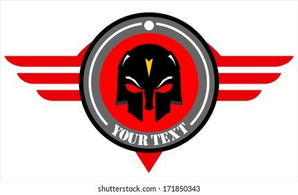 skull mask over winged red circle