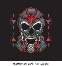 Skull Mask Robot Sacred Geometry Illustration Vector. Perfect for T-shirt design, sticker design, tattoo design, etc.
