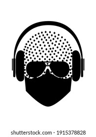 Skull with mask, sunglasses and headphones black and white vector background