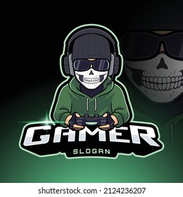 Skull masked gamer esport mascot cartoon vector illustration