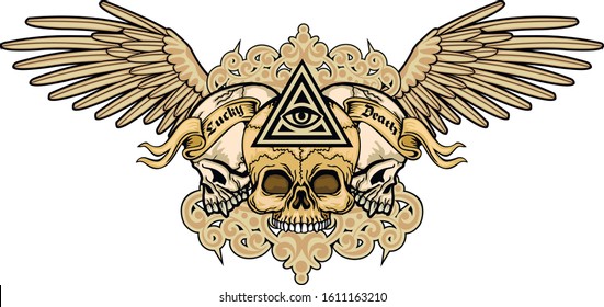 Skull and masonic sign with an eye, grunge vintage design t shirts