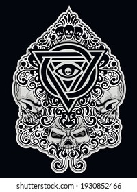 Skull and masonic sign with an eye, grunge vintage design t shirts